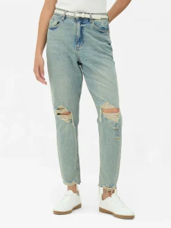 Denim|Jean|Primark Jean Mom En Denim Déchiré Bleu clair