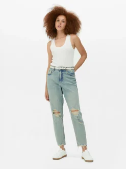 Denim|Jean|Primark Jean Mom En Denim Déchiré Bleu clair