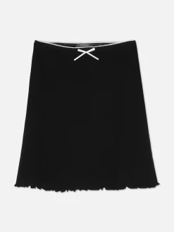 Jupes|Primark Jupe Côtelée à Bord Ondulé Noir