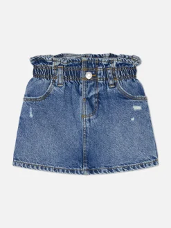 Jupes|Primark Jupe En Jean à Taille Froncée Effet Vieilli Bleu