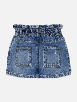 Jupes|Primark Jupe En Jean à Taille Froncée Effet Vieilli Bleu