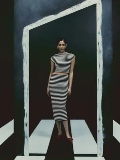 Vêtements Gothiques|Tout Halloween|Primark Jupe Mi-longue à Rayures Beetlejuice X Colleen Atwood à Coordonner Noir/Blanc