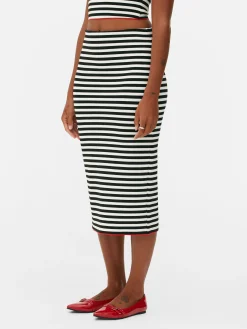 Vêtements Gothiques|Tout Halloween|Primark Jupe Mi-longue à Rayures Beetlejuice X Colleen Atwood à Coordonner Noir/Blanc