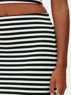 Vêtements Gothiques|Tout Halloween|Primark Jupe Mi-longue à Rayures Beetlejuice X Colleen Atwood à Coordonner Noir/Blanc