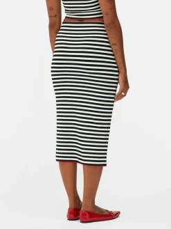 Vêtements Gothiques|Tout Halloween|Primark Jupe Mi-longue à Rayures Beetlejuice X Colleen Atwood à Coordonner Noir/Blanc