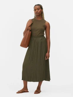 Jupes|Primark Jupe Mi-longue Plissée En Satin Kaki