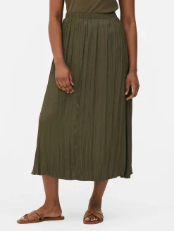 Jupes|Primark Jupe Mi-longue Plissée En Satin Kaki