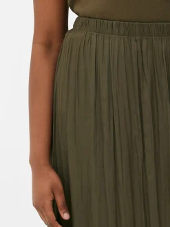 Jupes|Primark Jupe Mi-longue Plissée En Satin Kaki
