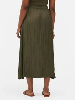 Jupes|Primark Jupe Mi-longue Plissée En Satin Kaki