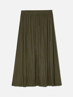 Jupes|Primark Jupe Mi-longue Plissée En Satin Kaki