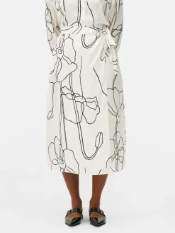 Jupes|Primark Jupe Portefeuille Mi-longue Graphique à Coordonner Écru