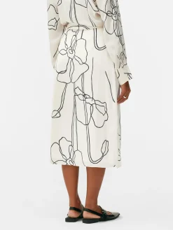 Jupes|Primark Jupe Portefeuille Mi-longue Graphique à Coordonner Écru