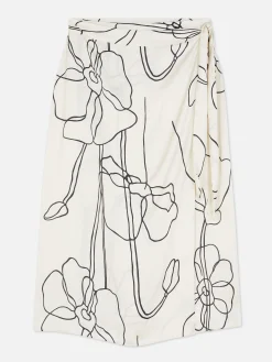 Jupes|Primark Jupe Portefeuille Mi-longue Graphique à Coordonner Écru