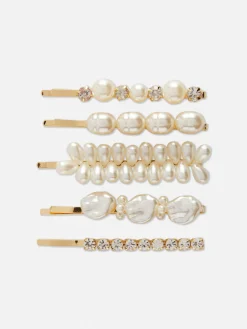 Accessoires Cheveux|Primark Lot De 5 Barrettes à Fausses Perles Blanc