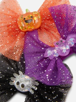 Déguisements Halloween Pour Enfants|Accessoires Halloween|Primark Lot De 3 Barrettes D'Halloween à Nœud Pailleté Multicolore