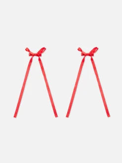 Accessoires Cheveux|Primark Lot De 2 Barrettes Ornées D'un Nœud Long Rouge