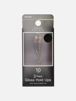 Collants|Primark Lot De 2 Bas Autofixants Brillants 10 Deniers Noir