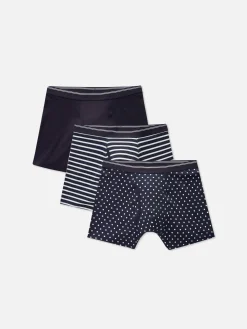 Sous-Vêtements|Primark Lot De 3 Boxers à Pois Et Rayures Bleu marine