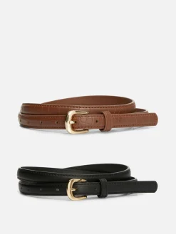 Ceintures|Primark Lot De 2 Ceintures Skinny En Simili Cuir Fauve