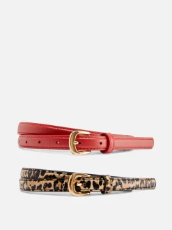 Ceintures|Primark Lot De 2 Ceintures Skinny En Simili Cuir Rouge