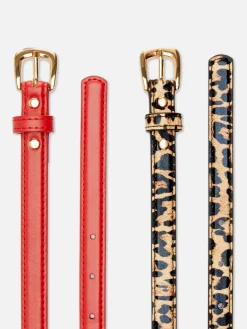 Ceintures|Primark Lot De 2 Ceintures Skinny En Simili Cuir Rouge