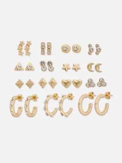 Bijoux|Primark Lot De 15 Clous D'oreilles Et Créoles Variés Jaune