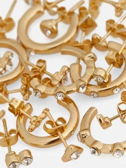 Bijoux|Primark Lot De 15 Clous D'oreilles Et Créoles Variés Jaune