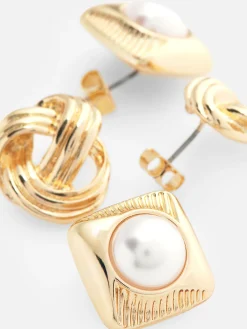 Bijoux|Primark Lot De 2 Clous D'oreilles Nœud Et Fausse Perle Jaune