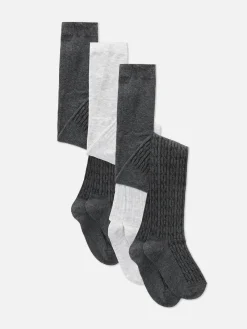 Chaussettes Et Collants|Primark Lot De 3 Collants En Maille Torsadée Gris