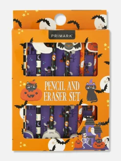 Déco Et Friandises D'Halloween|Accessoires Halloween|Primark Lot De 6 Crayons Avec Gommes Halloween Orange
