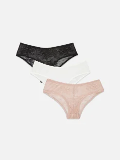 Culotte|Primark Lot De 3 Culottes En Dentelle Rose foncé