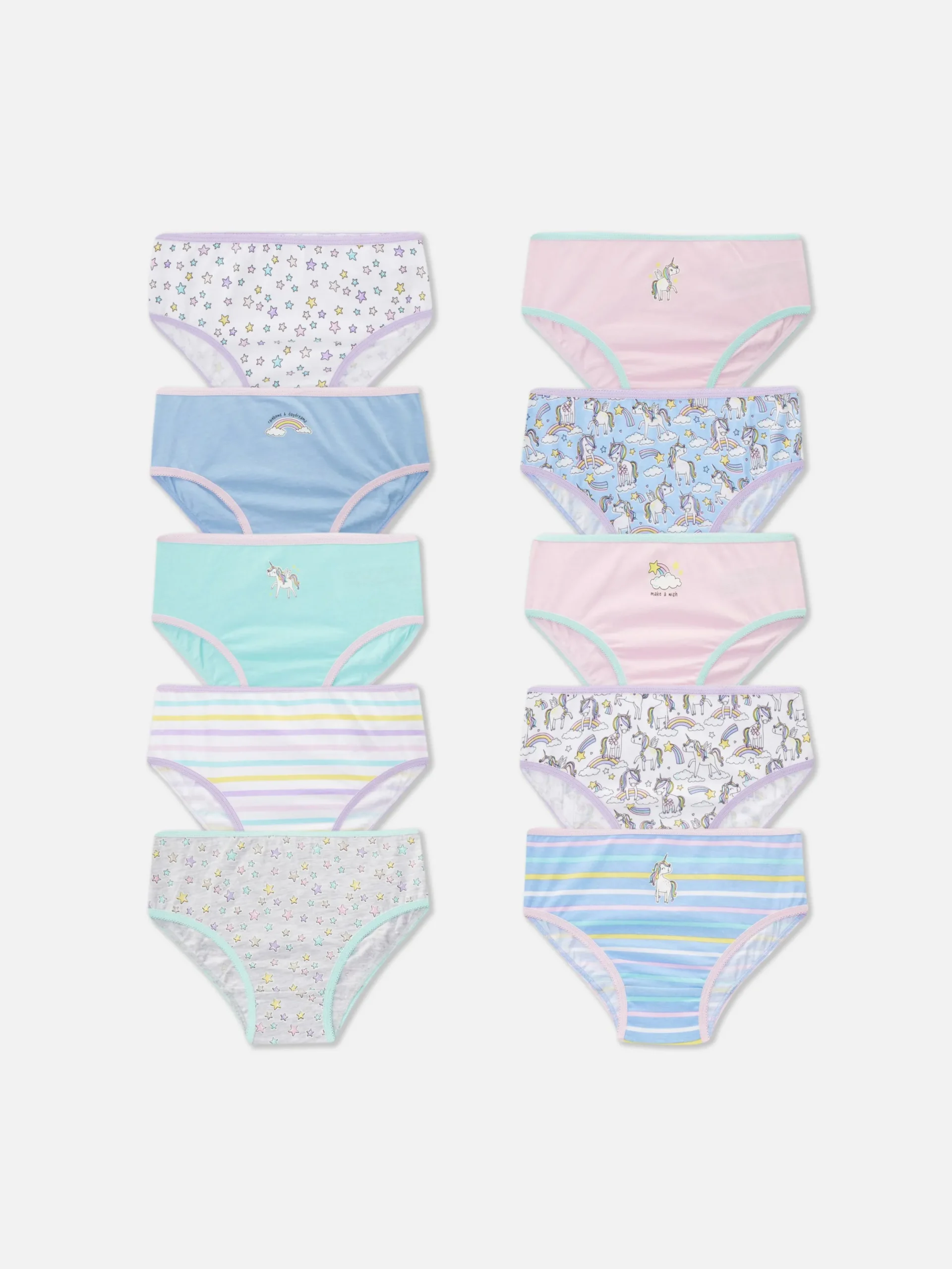 Sous-Vêtement|Primark Lot De 10 Culottes Graphiques à Motif Licorne Multicolore