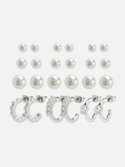Bijoux|Primark Lot De 12 Paires De Boucles Et Clous D'oreilles Blanc