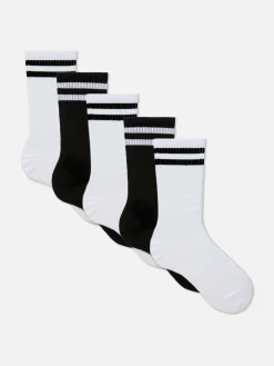 Chaussettes|Primark Lot De 5 Paires De Chaussettes De Sport à Rayures Noir/Blanc