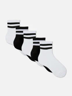 Chaussettes|Primark Lot De 5 Paires De Chaussettes Courtes Rayées Noir/Blanc