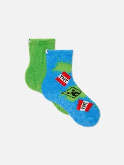 Chaussettes|Primark Lot De 2 Paires De Chaussettes Douces Minecraft Vert