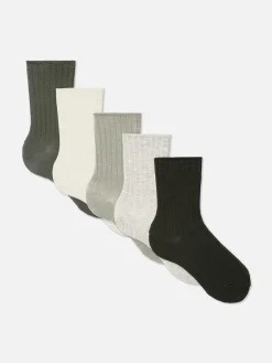 Chaussettes|Primark Lot De 5 Paires De Chaussettes Côtelées Vert olive