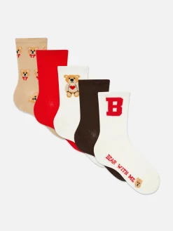 Chaussettes|Primark Lot De 5 Paires De Chaussettes Graphiques Ours Rouge