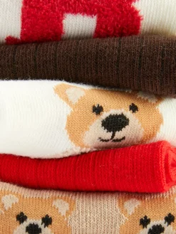 Chaussettes|Primark Lot De 5 Paires De Chaussettes Graphiques Ours Rouge