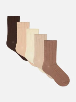 Chaussettes|Primark Lot De 5 Paires De Chaussettes Côtelées Marron clair