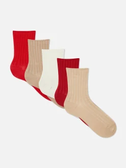 Chaussettes|Primark Lot De 5 Paires De Chaussettes Côtelées Rouge