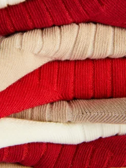 Chaussettes|Primark Lot De 5 Paires De Chaussettes Côtelées Rouge