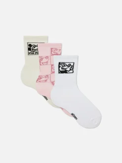 Chaussettes|Primark Lot De 3 Paires De Chaussettes Disney Mickey Mouse X Keith Haring Rouge