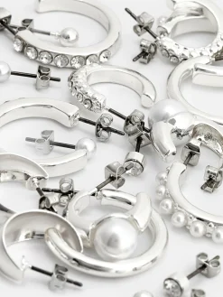 Bijoux|Primark Lot De 9 Paires De Clous D'oreilles Et Créoles Blanc