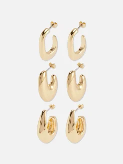 Bijoux|Primark Lot De 3 Paires De Créoles Oblongues Jaune