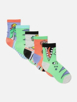 Chaussettes|Primark Lot De 5 Paires De Socquettes à Motif Dinosaures Multicolore