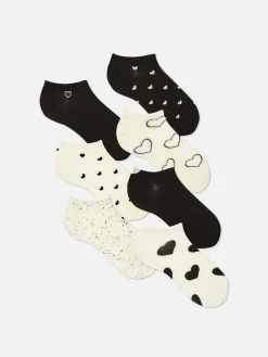 Chaussettes|Primark Lot De 7 Paires De Socquettes Monochromes à Cœurs Noir/Blanc