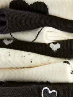 Chaussettes|Primark Lot De 7 Paires De Socquettes Monochromes à Cœurs Noir/Blanc