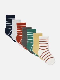 Chaussettes Et Collants|Primark Lot De 7 Paires De Socquettes Rayées Multicolore