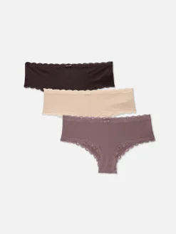 Culotte|Primark Lot De 3 Shortys Bordés De Dentelle Moka